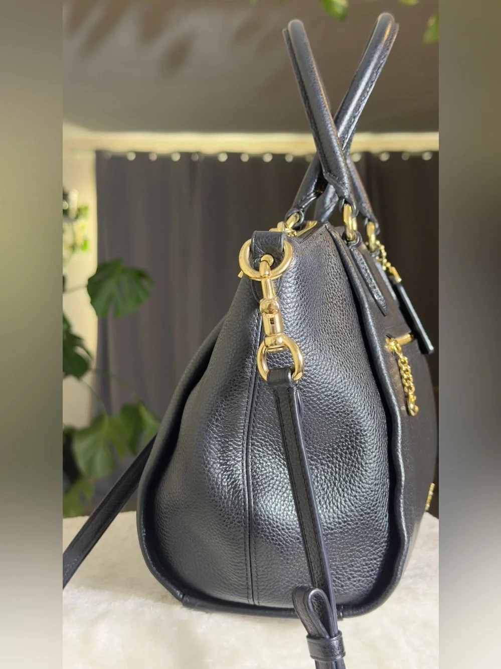 COACH Black Elise Satchel Pebbled Leather Crossbody Shoulder Bag Gold Hardware 7